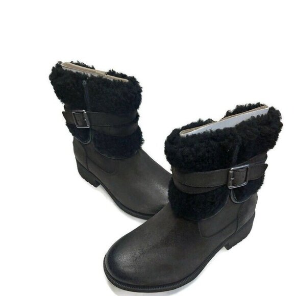 UGG Blayre III Leather Sheepskin Boots Womens Size 5 Waterproof 1095153 Black - Picture 4 of 8